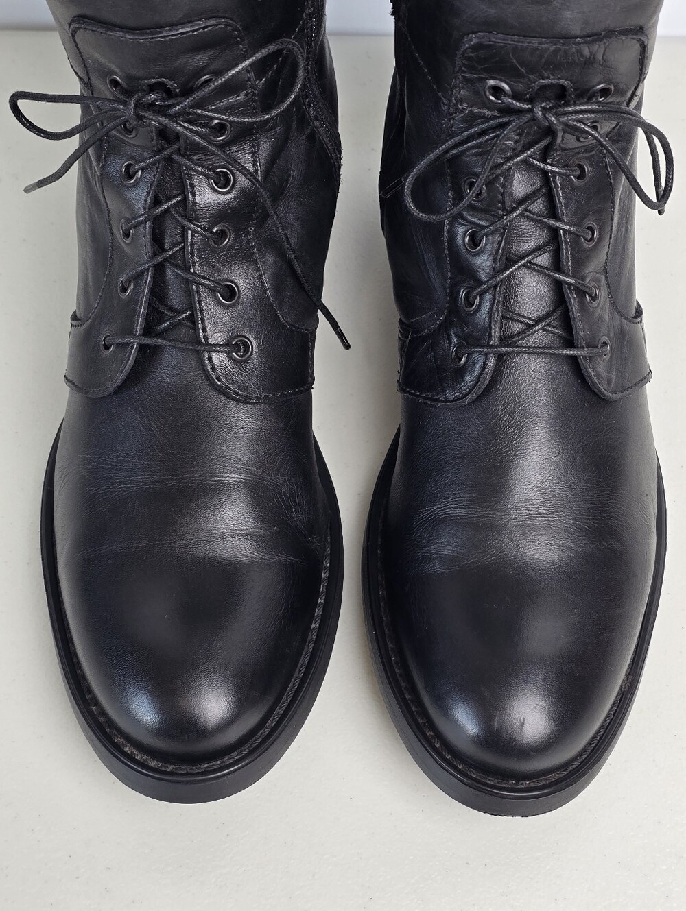 La Canadienne Black Leather Knee High Lace-Up Sude Zip Riding Boots Size 7.5 - Picture 8 of 14